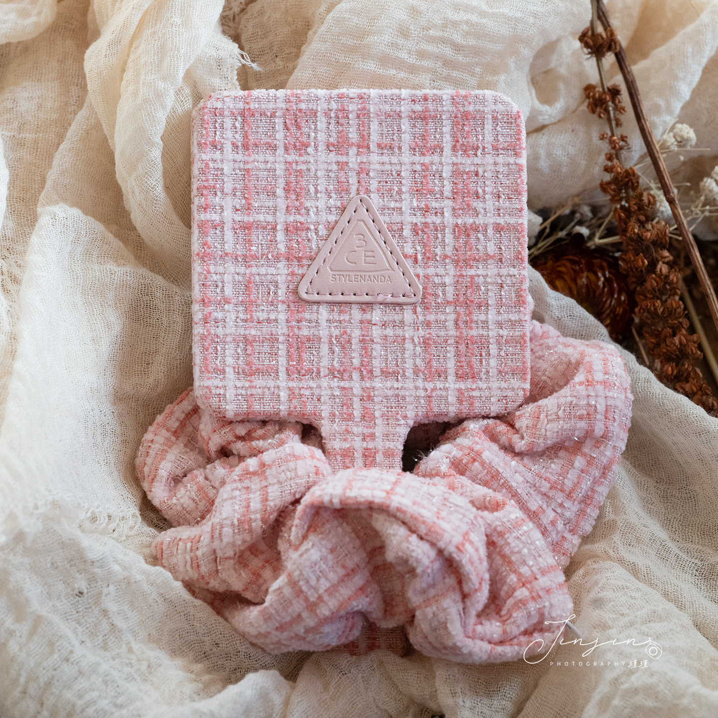 3CE三熹玉25新款小香风粉格发圈 /手持镜