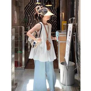 压褶设计感白色背心上衣女2025夏季 甜美风法式 外穿辣妹无袖 娃娃衫