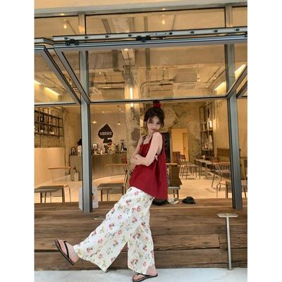 小众设计感红色扭结吊带小背心女夏季甜辣风宽松显瘦无袖外穿上衣