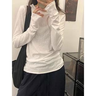 2025新款 显瘦长袖 夏季 修身 T恤潮 防晒罩衫 纯色圆领套头上衣女薄款