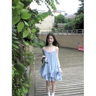 蛋糕裙半身裙兩件套 kumikumi海邊度假風藍色不規則背心吊帶女夏季