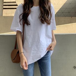 打底衫 白色短袖 宽松韩系纯棉纯色长袖 T恤女2025夏季 蓝色上衣 新款