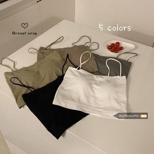 可外穿防走光黑色带胸垫裹胸上衣女夏季 吊带背心 内搭打底短款 无袖
