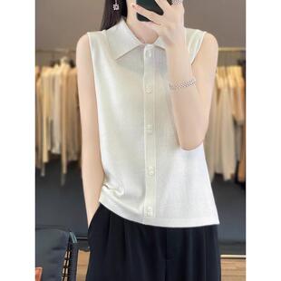 大码女装秋冬季新款时尚百搭无袖衬衫翻领内搭POLO领百搭背心外穿