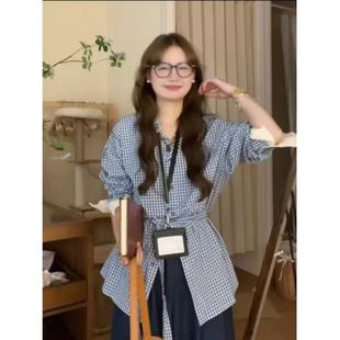 设计感小众格子衬衫 女2025春夏新款 绑带收腰小个子上衣阔腿裤 套装