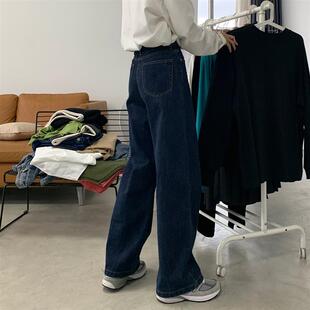 潮 女bf宽松显瘦学生百搭阔腿老爹长裤 复古春秋大码 胖mm高腰牛仔裤