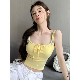 2025新款 春装 甜美蝴蝶结双肩带抽绳带胸垫纯欲风背心吊带女上衣潮