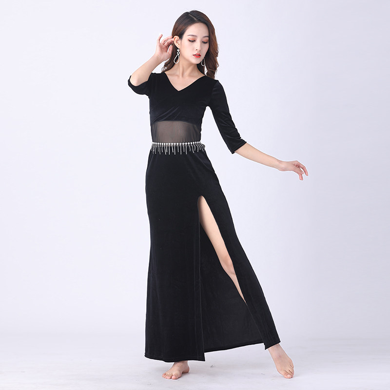 2024夏季丝绒保暖肚皮舞练功服套装东方舞表演连衣裙初学者部落