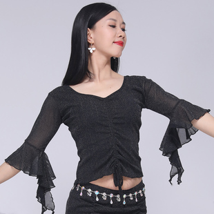 2024新款春夏肚皮舞上衣大码肚皮舞练功舞蹈服上装表演短袖上衣