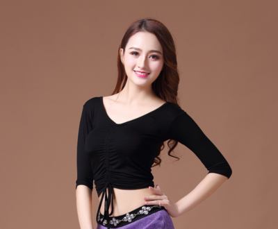 2024新款大码肚皮舞上衣中袖抽带遮肚子上装莫代尔舞蹈上衣包邮