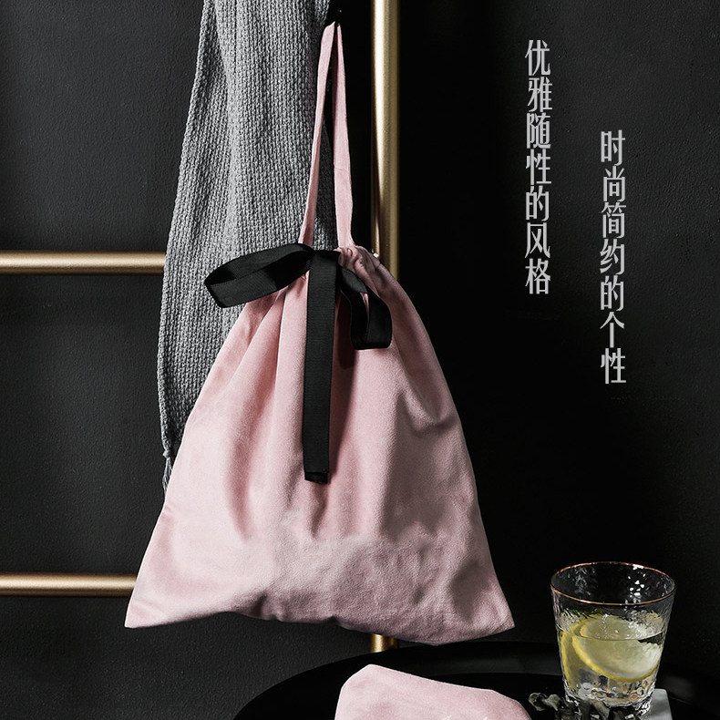ins天鹅绒束口收纳袋手提购物整理袋随身便携单肩内衣化妆旅行包