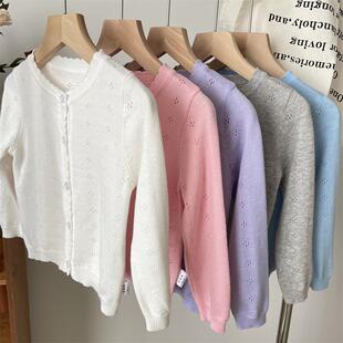 2025春装婴儿宝宝薄款针织开衫女童白色外搭小外套儿童纯棉线外披