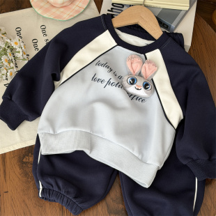 韩范春秋女童卡通小兔拼色卫衣运动卫裤 宝宝儿童幼儿园两件套 套装