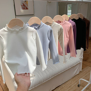 秋季女童木耳边打底衫女宝宝小童儿童长袖t恤半高领内搭衣服上衣