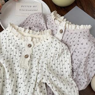 森系2025春秋宝宝蕾丝木耳边小碎花打底衫女童立领衬衣儿童上衣女