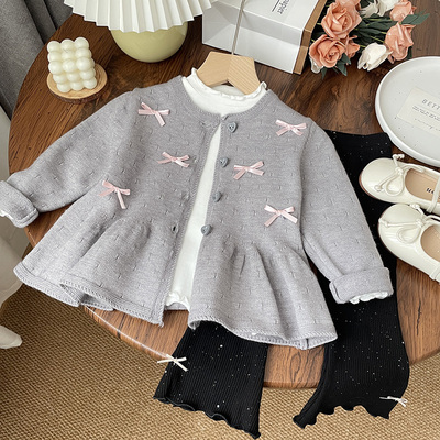 针织开衫蝴蝶结荷叶边