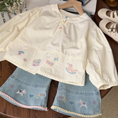 儿童上衣打底衫 宝宝可爱小衫 娃娃衫 2026春秋女童卡通印花彩扣长袖