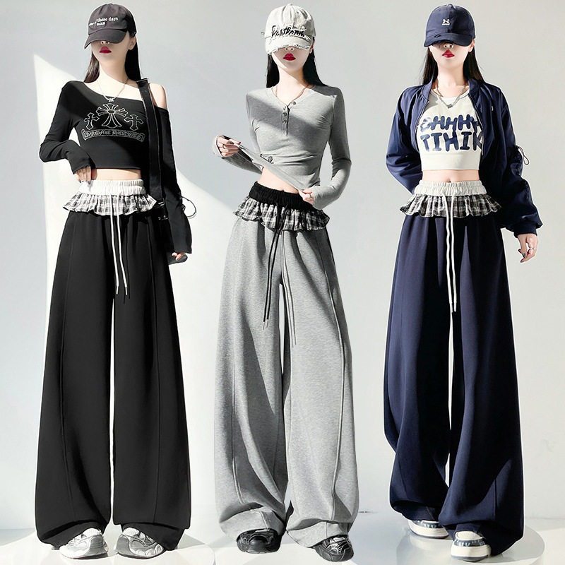 2026美式复古宽松阔腿裤女芭蕾拼接运动裤垂感拖地百搭休闲弯刀裤,女装/女士精品,休闲裤,淘宝优惠券,粉丝福利购,淘宝优惠卷