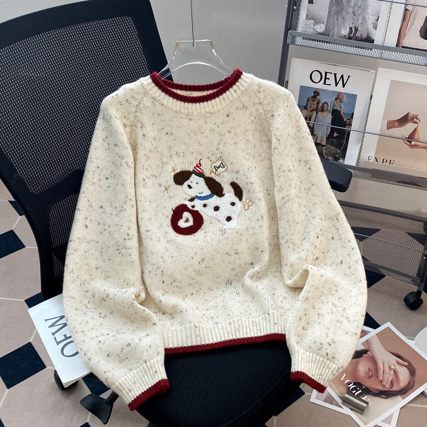 韩系圆领彩点纱线卡通套头毛衣女2025秋冬新款宽松减龄针织衫上衣,个性定制/设计服务/DIY,棉服工装,淘宝优惠券,粉丝福利购,淘宝优惠卷