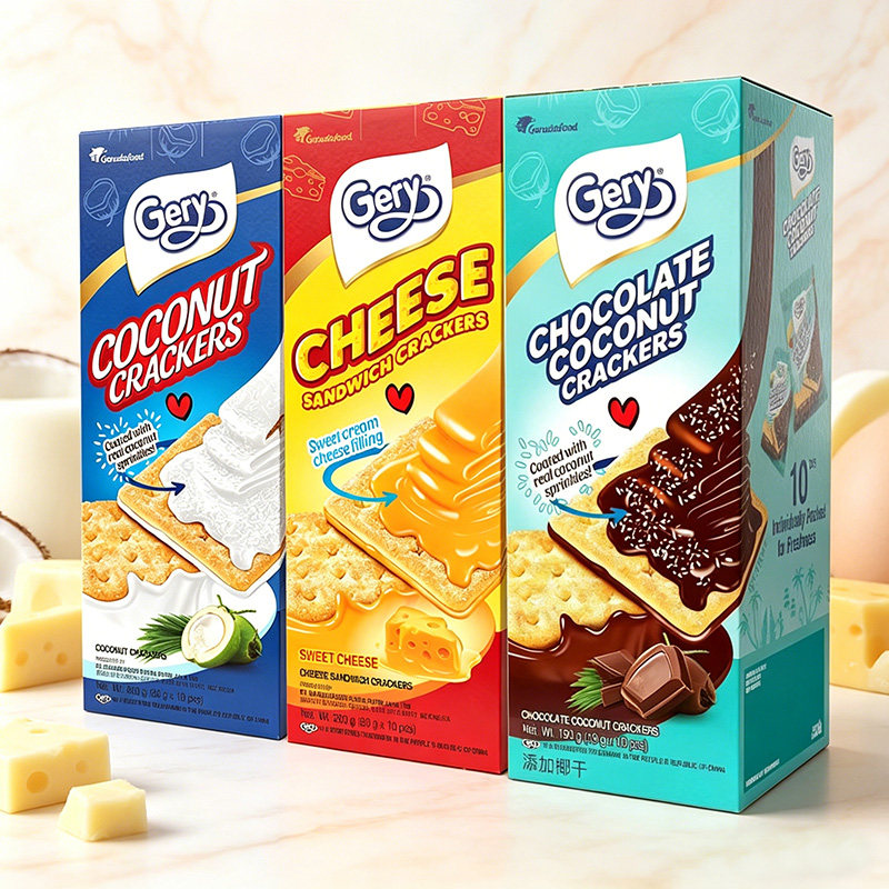 印尼Gery芝莉奶酪芝士巧克力椰子威化涂层夹心酥脆饼干零食200g