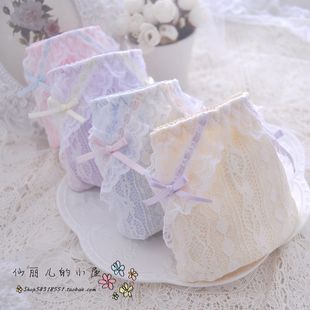 3条包邮日系水溶少女公主学生可爱全棉纯棉薄棉中腰 蕾丝女式内裤