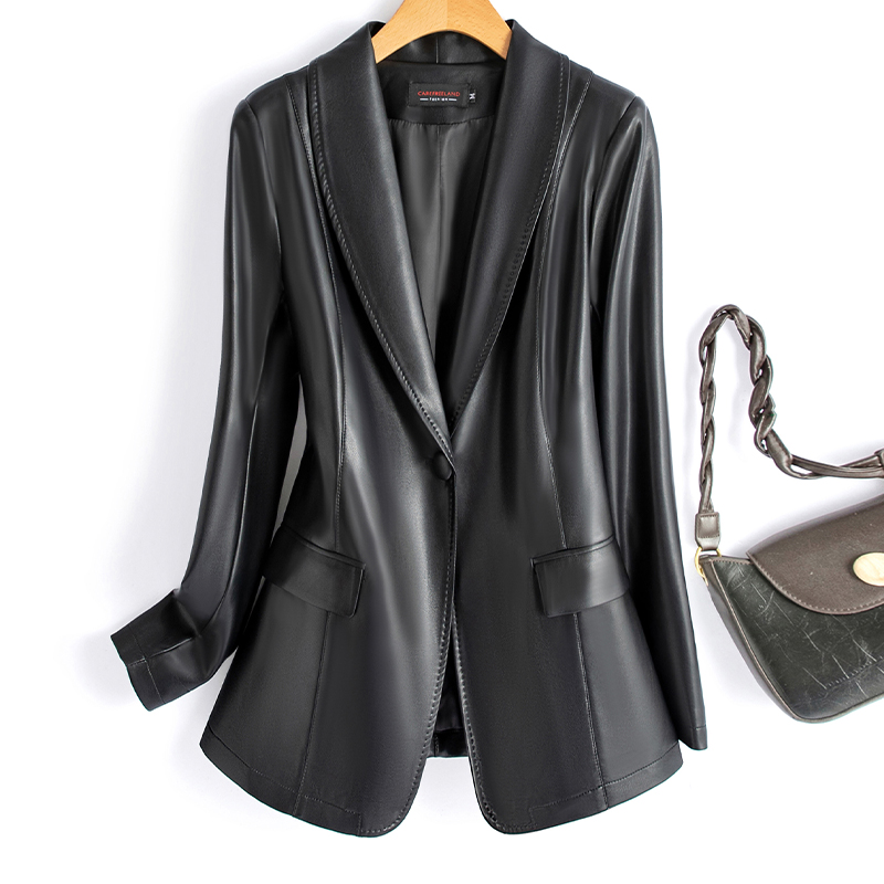 海宁真皮皮衣女短款休闲羊皮西服