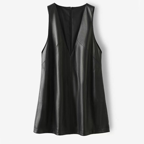 海宁真皮显瘦马夹连衣裙羊皮马甲