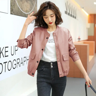 海宁真皮皮衣女短款秋季新款女士绵羊皮宽松修身小个子皮夹克外套