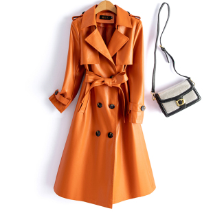 时尚 海宁真皮皮衣女中长款 修身 新款 洋气风衣显瘦羊皮网红外套 秋季