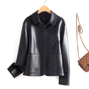 真皮绵羊皮翻领皮衣女2025新款女款短款秋季小个子海宁皮夹克外套