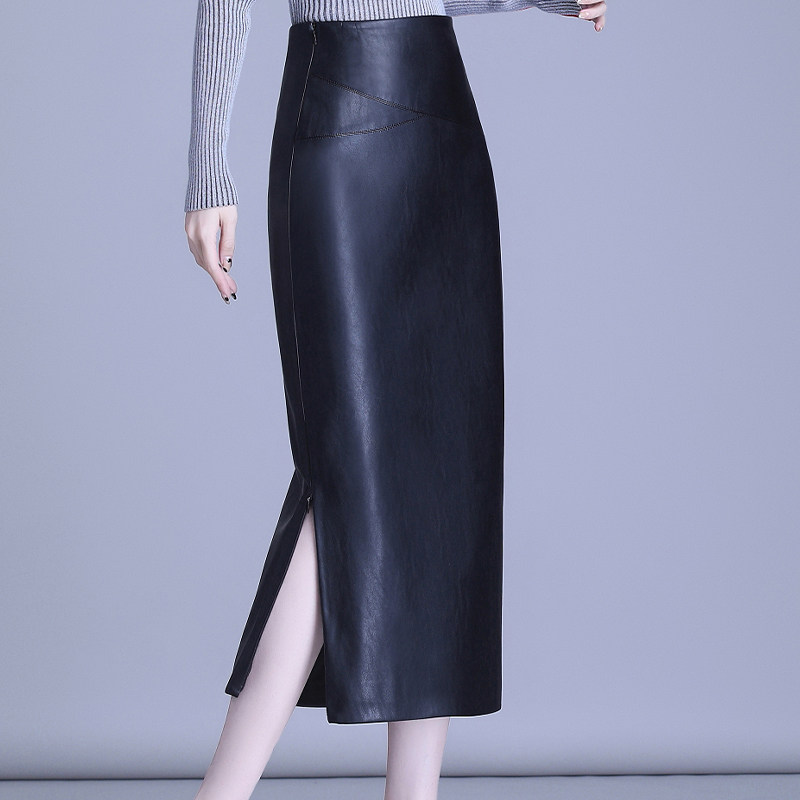 秋季新款海宁真皮女士半身裙高腰显瘦包臀裙气质绵羊皮过膝百搭裙
