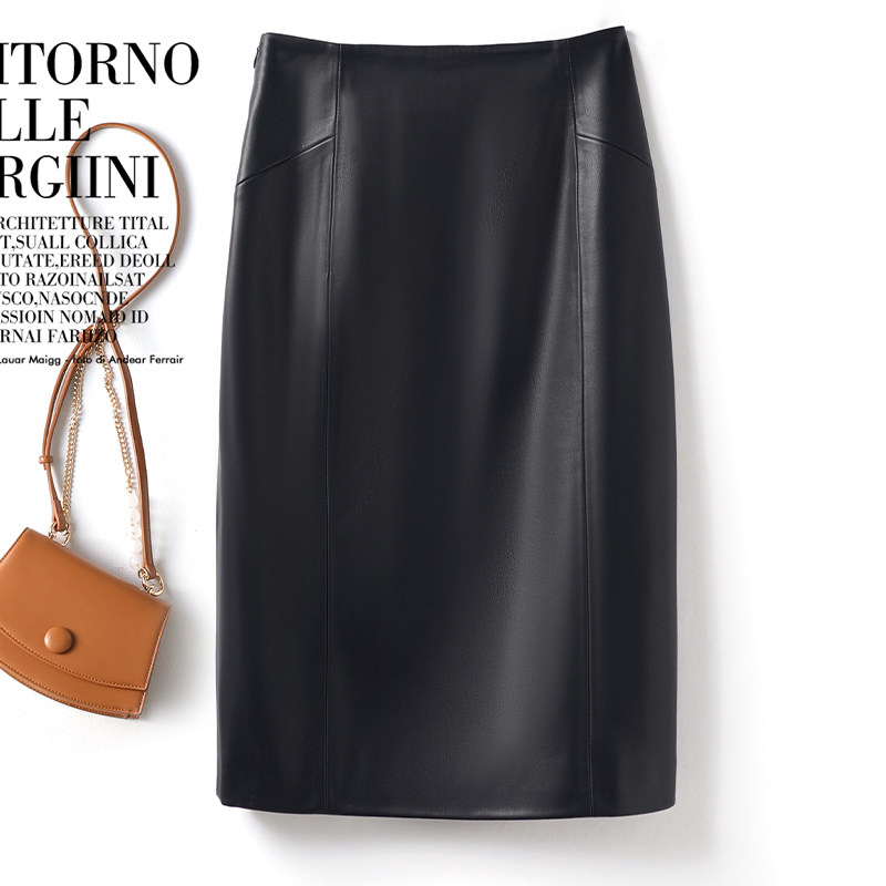 2025秋季海宁真皮半身裙女新款皮裙高腰显瘦中裙开叉绵羊皮包臀裙