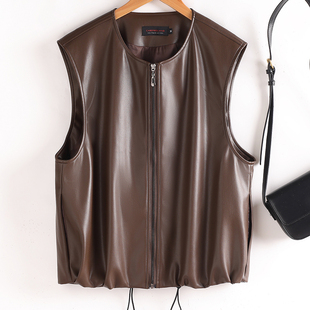 海宁真皮皮衣马甲女2025秋季新款绵羊皮修身显瘦百搭短款无袖外套