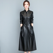 2025秋季 新款 时尚 海宁真皮皮衣女长款 修身 显瘦绵羊皮风衣盘扣外套