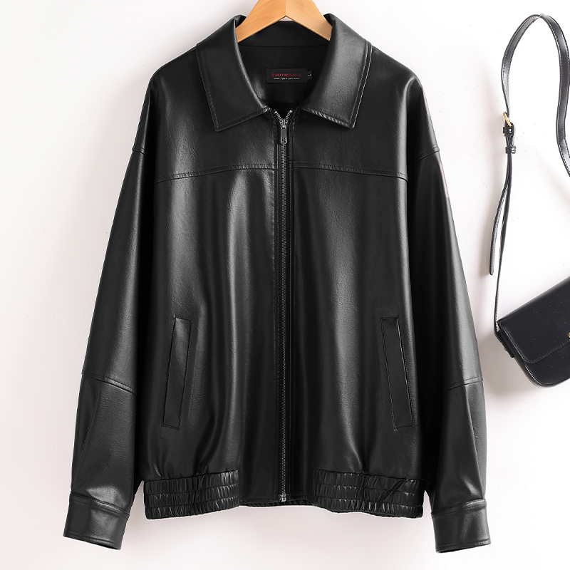 海宁真皮皮衣女短款宽松显瘦外套