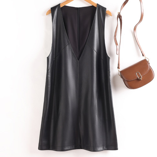 海宁真皮马夹连衣裙显瘦背心裙子