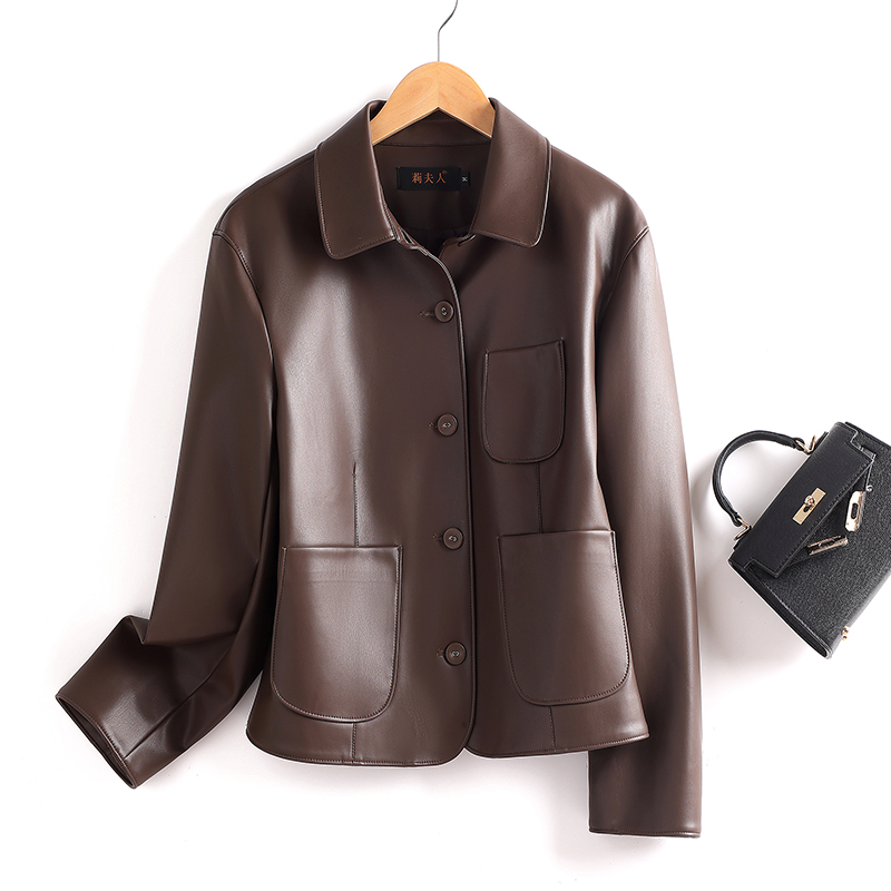 海宁真皮皮衣女短款宽松气质外套