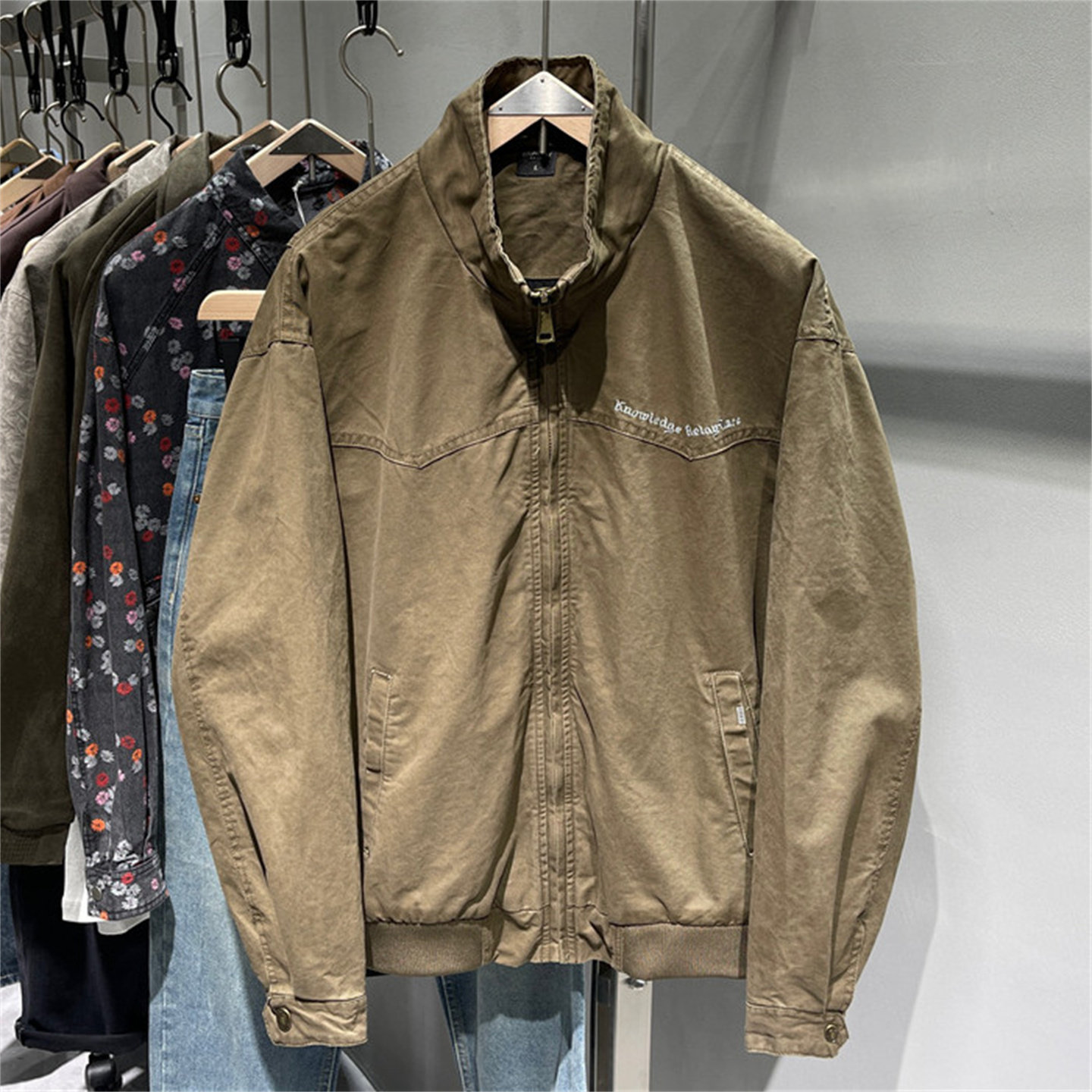 美式复古牛仔立领夹克图片