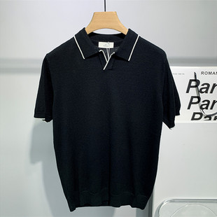 针织短袖 修身 毛衣男翻领简约内搭衫 打底衫 男POLO领线衣 春夏季 男士