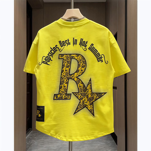 纯棉美式 夏季 潮牌痞帅刺绣简约圆弧透气日系休闲体恤 T恤男士 短袖