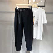 男束脚魔术贴哈伦裤 宽松透气休闲九分裤 夏季 舒适休闲裤 垂感小西裤