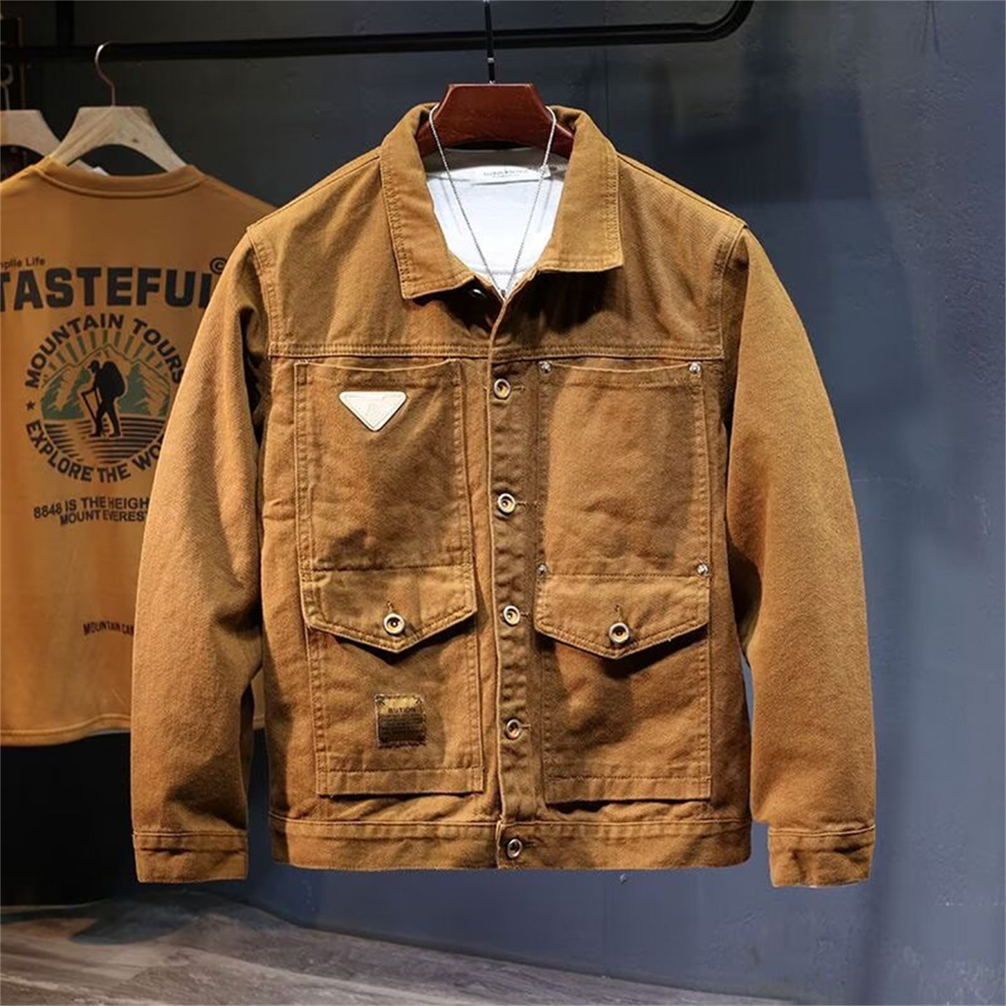 美式经典牛仔外套男2025新款宽松潮流复古做旧水洗工装夹克痞帅潮,男装,夹克,淘宝优惠券,粉丝福利购,淘宝优惠卷
