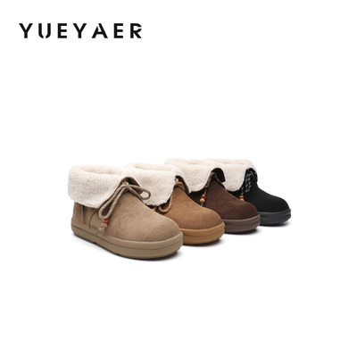 月芽儿雪地靴女2025新款冬季加绒保暖厚底小个子短靴系带毛毛棉鞋