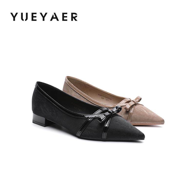 月芽儿尖头单鞋女新款平底不累脚法式绝美蝴蝶结一脚蹬单鞋子