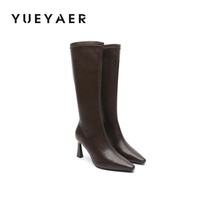 靴骑士靴尖头细跟长筒靴子女 高筒时装 月芽儿高跟长靴冬季 2025新款