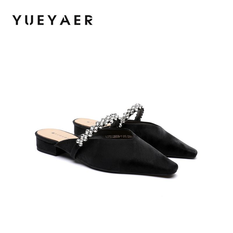 月芽儿法式水钻尖头穆勒鞋女2026新款绒面粗跟低跟包头懒人半拖鞋,女鞋,穆勒鞋,淘宝优惠券,粉丝福利购,淘宝优惠卷