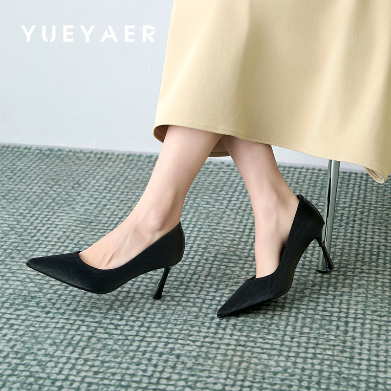 月芽儿女鞋子2025春季新款通勤婚鞋上班穿单鞋细跟高跟不累脚单鞋