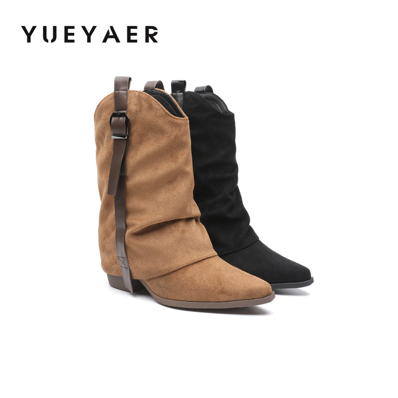 月芽儿2025新款秋冬尖头短筒靴女美拉德显瘦裤管靴小众复古西部靴,女鞋,时装靴,淘宝优惠券,粉丝福利购,淘宝优惠卷