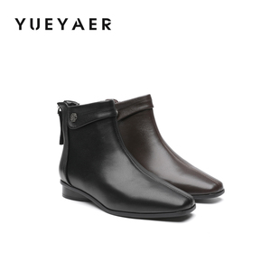 月芽儿粗跟方头短靴女款2025新款冬季瘦瘦靴配裙子马丁靴加绒靴子