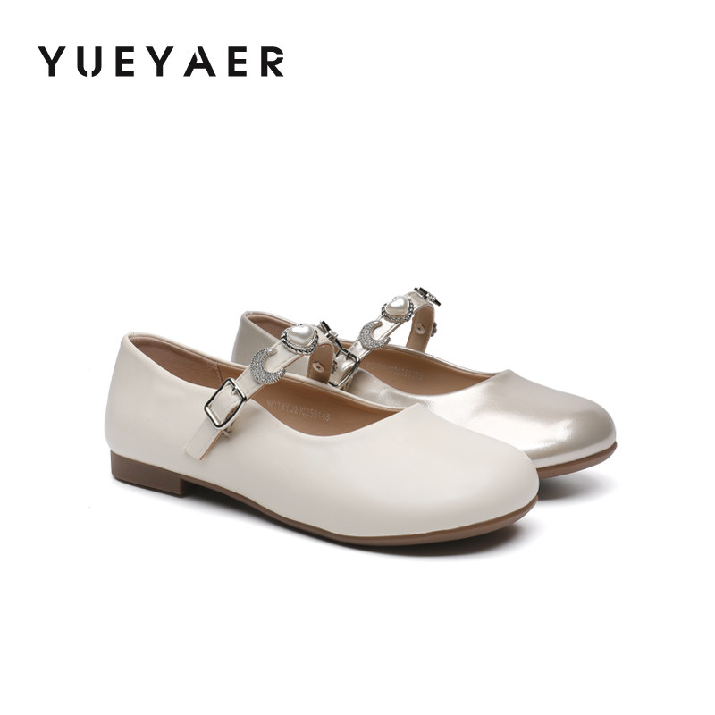 月芽儿法式玛丽珍鞋女2026春季新款珍珠扣带平底不累脚配裙子单鞋